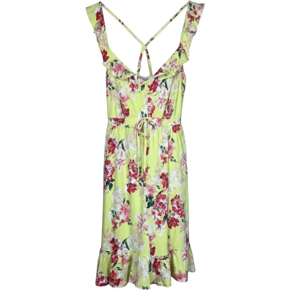 Sleep by Cacique Floral Ruffle Chemise Nightgown Lime Yellow Pink 14/16 NEW